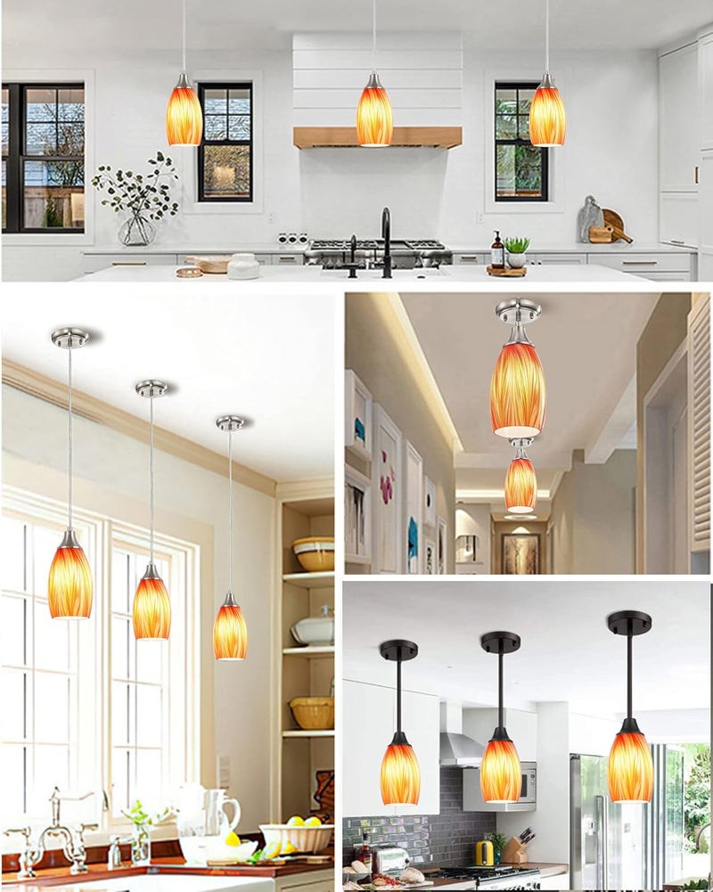 karyfine Oval Art Glass Lamp Shade Only Glass Light Cover Replacement for Kitchen Island replacement glass shades for Mini Pendant Ceiling Lights Chandelier Red and Orange - Image 5